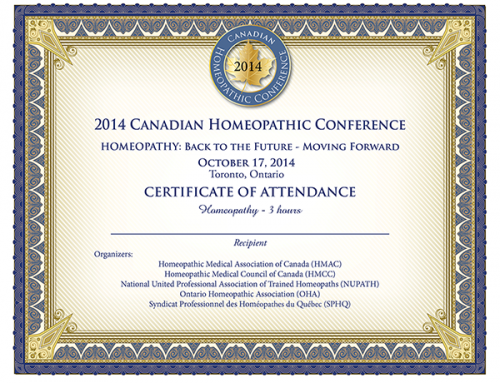 Certificate – Canadian Homeopath Conference